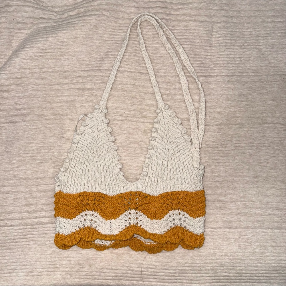 Zara Orange and Cream Crochet Top
